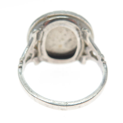 THEDA 925 Sterling Silver Antique Art Deco Real Marcasite Round Ring Size 7