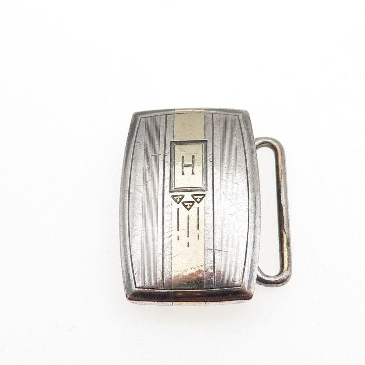 HICKOK 925 Sterling Silver 10K Gold Inlay Vintage Letter H Initial Belt Buckle