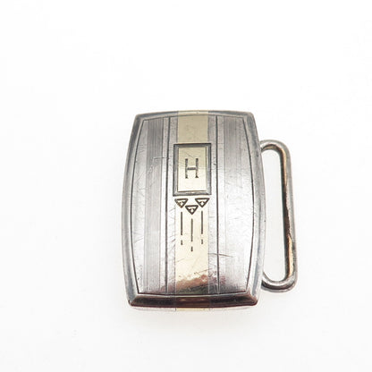 HICKOK 925 Sterling Silver 10K Gold Inlay Vintage Letter H Initial Belt Buckle
