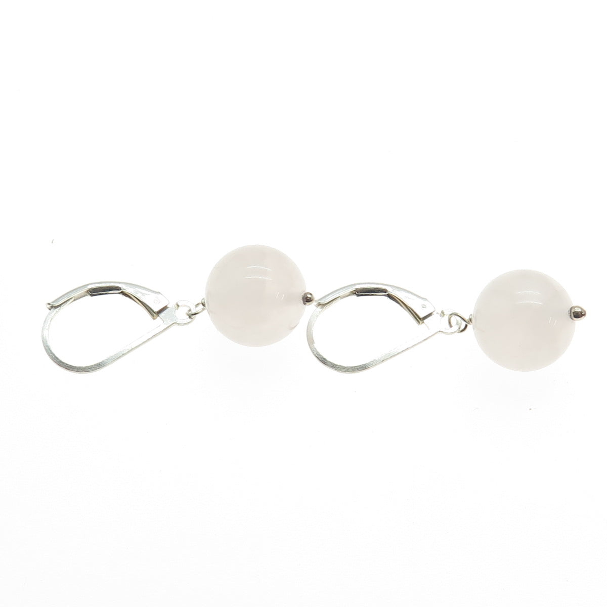 925 Sterling Silver Real Rose Quartz Ball Dangle Earrings