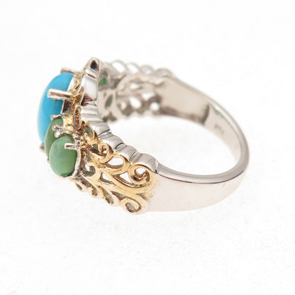 Chuck Clemency 925 Sterling Silver 2-Tone Real Turquoise & Opal Ring Size 8.25