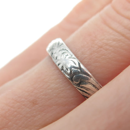 925 Sterling Silver Vintage Flower Oxidized Band Ring Size 5.5