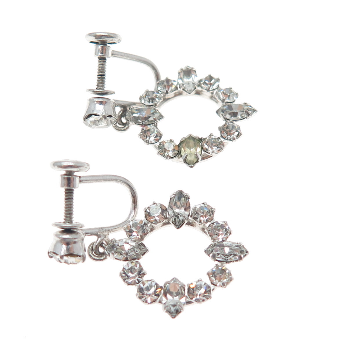 CARL ART 925 Sterling Silver Antique Art Deco Rhinestone Screw Back Earrings