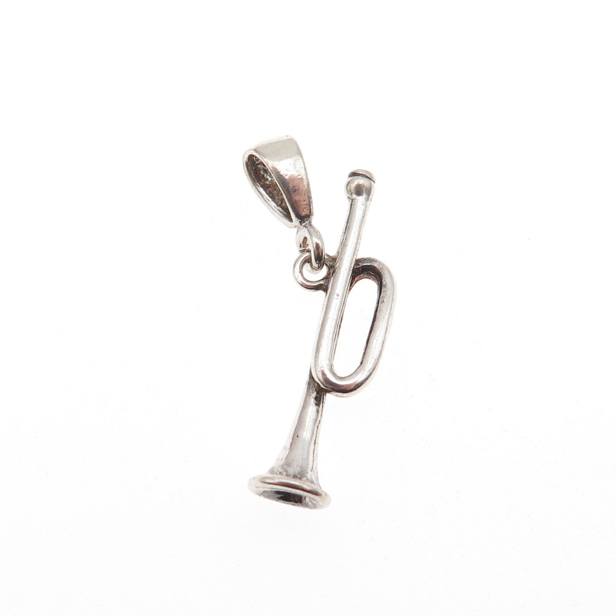 925 Sterling Silver Vintage Trumpet Music Instrument 3D Charm Pendant