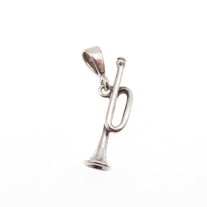 925 Sterling Silver Vintage Trumpet Music Instrument 3D Charm Pendant