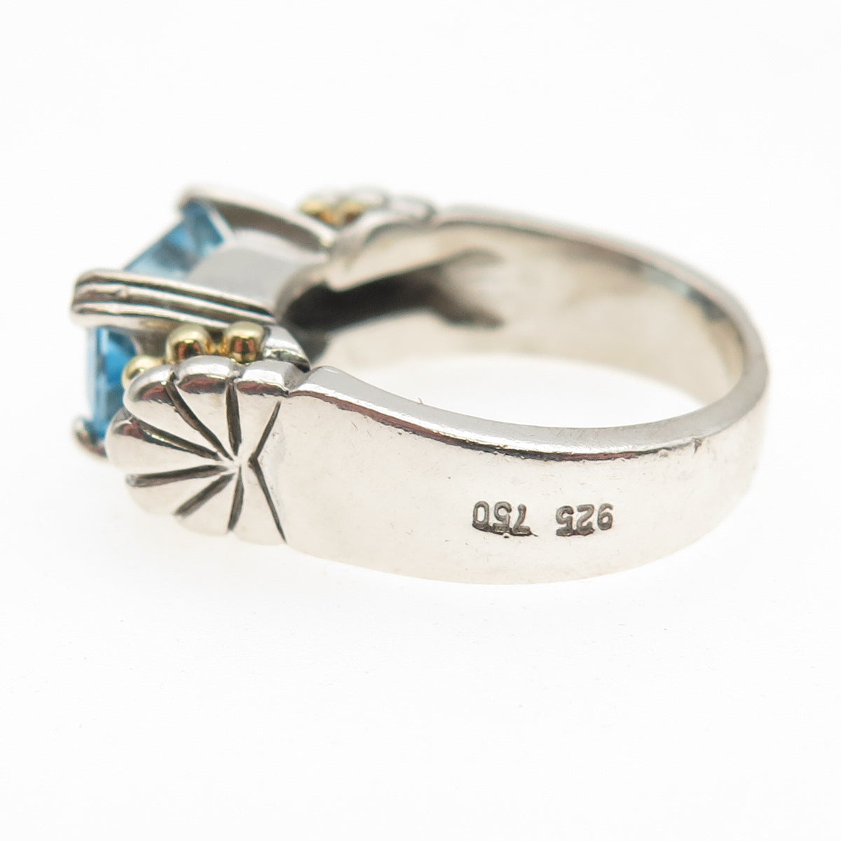 LAGOS Caviar 925 Sterling Silver 18K Gold Vintage Real Blue Topaz Ring Size 8.5