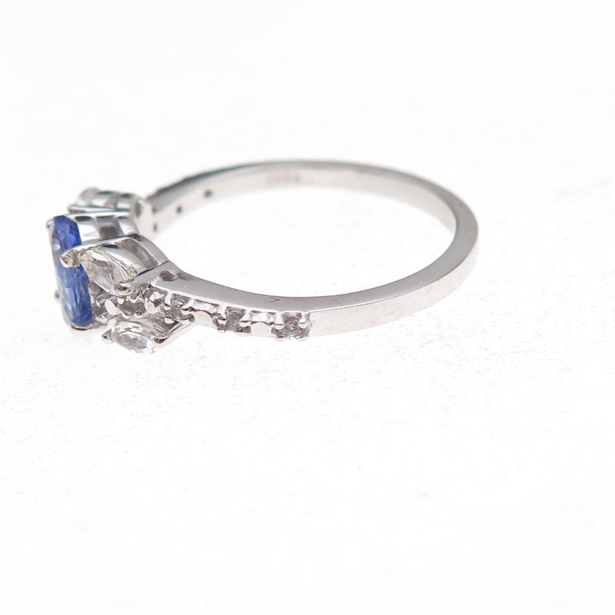 925 Sterling Silver Real Tanzanite & White Topaz Ring Size 8