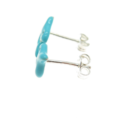 925 Sterling Silver Blue Enamel Shark Stud Earrings