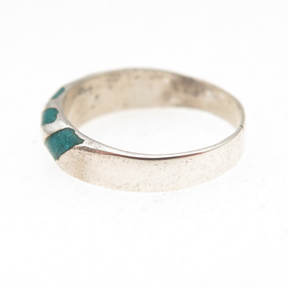 925 Sterling Silver Vintage Real Turquoise Inlay Oxidized Ring Size 5