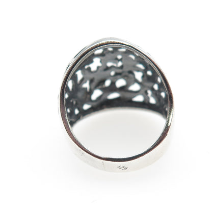 925 Sterling Silver Vintage Modernist Flower Dome Oxidized Ring Size 5.75