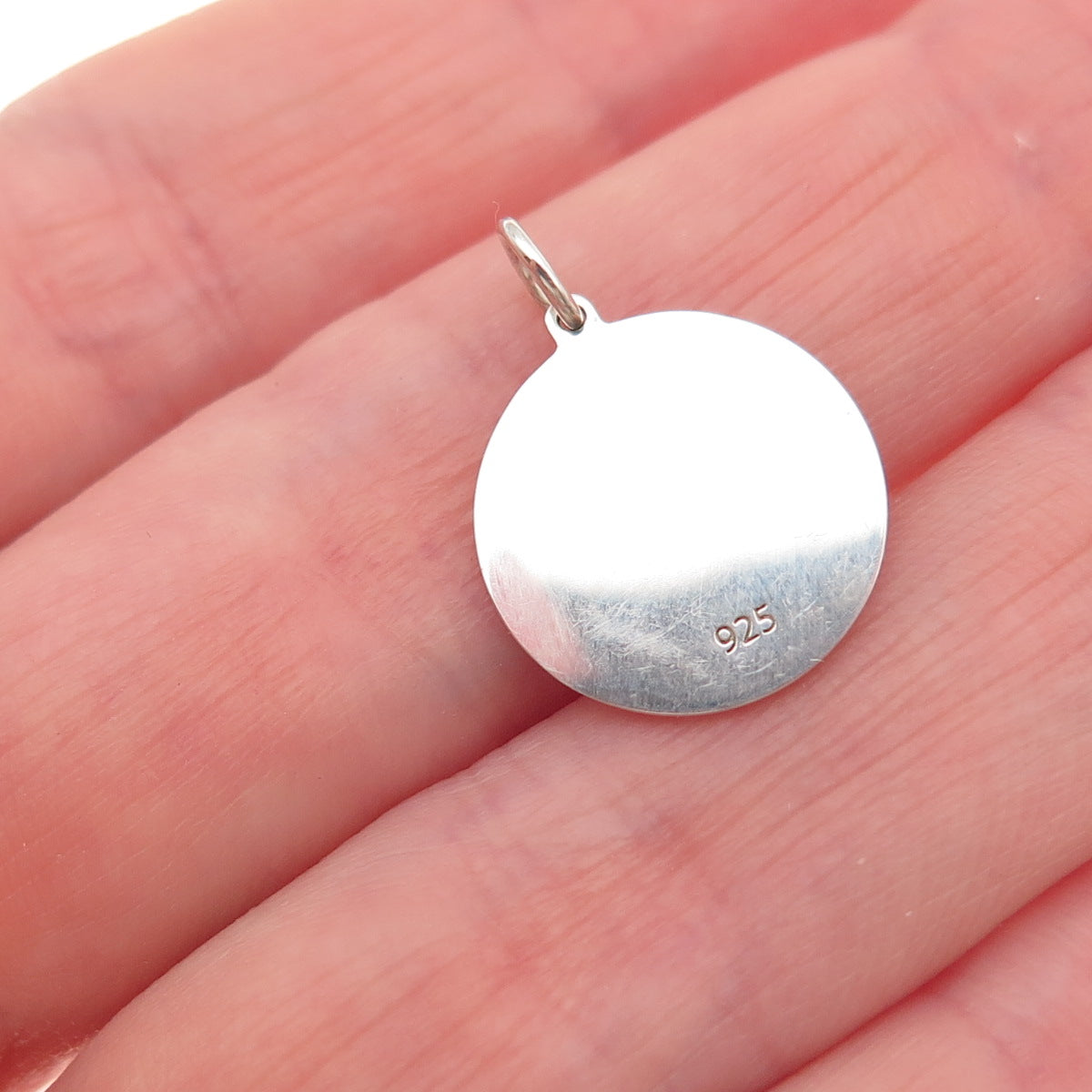 925 Sterling Silver Pink Enamel Rose Flower Round Tag Mini Charm Pendant