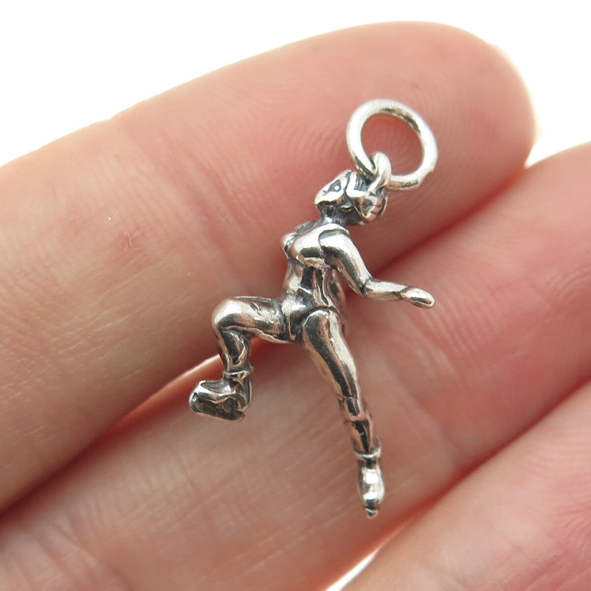 SHUBE 925 Sterling Silver Vintage Figure Skater Oxidized Minimalist Pendant