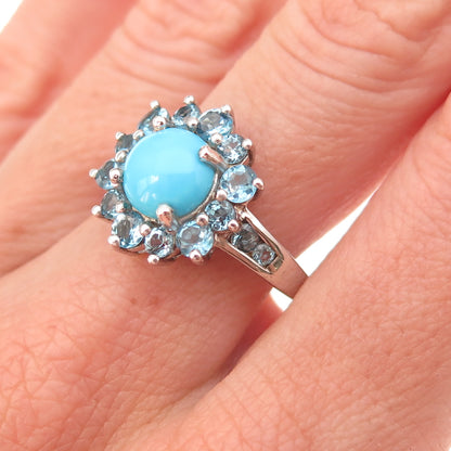 Chuck Clemency 925 Sterling Silver Real Turquoise & Blue Topaz Ring Size 8