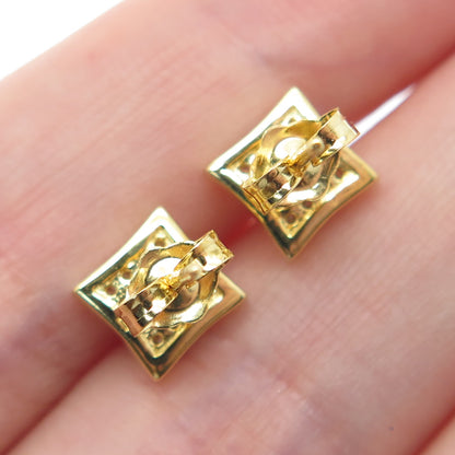 925 Sterling Silver Gold Plated Round-Cut C Z Princess Square Stud Earrings