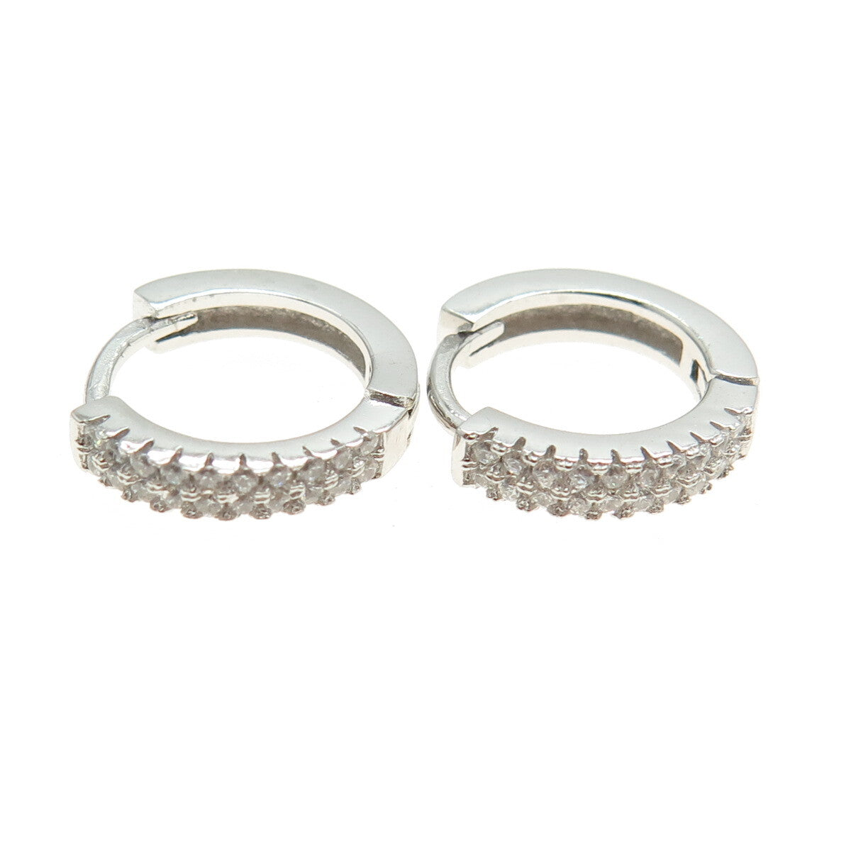 925 Sterling Silver Round-Cut C Z Hoop Earrings