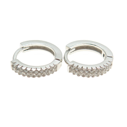 925 Sterling Silver Round-Cut C Z Hoop Earrings