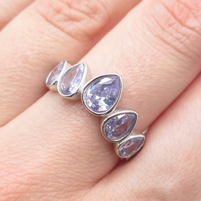 BOMB PARTY 925 Sterling Silver Real Pear-Cut Tanzanite Gemstone Ring Size 7.5