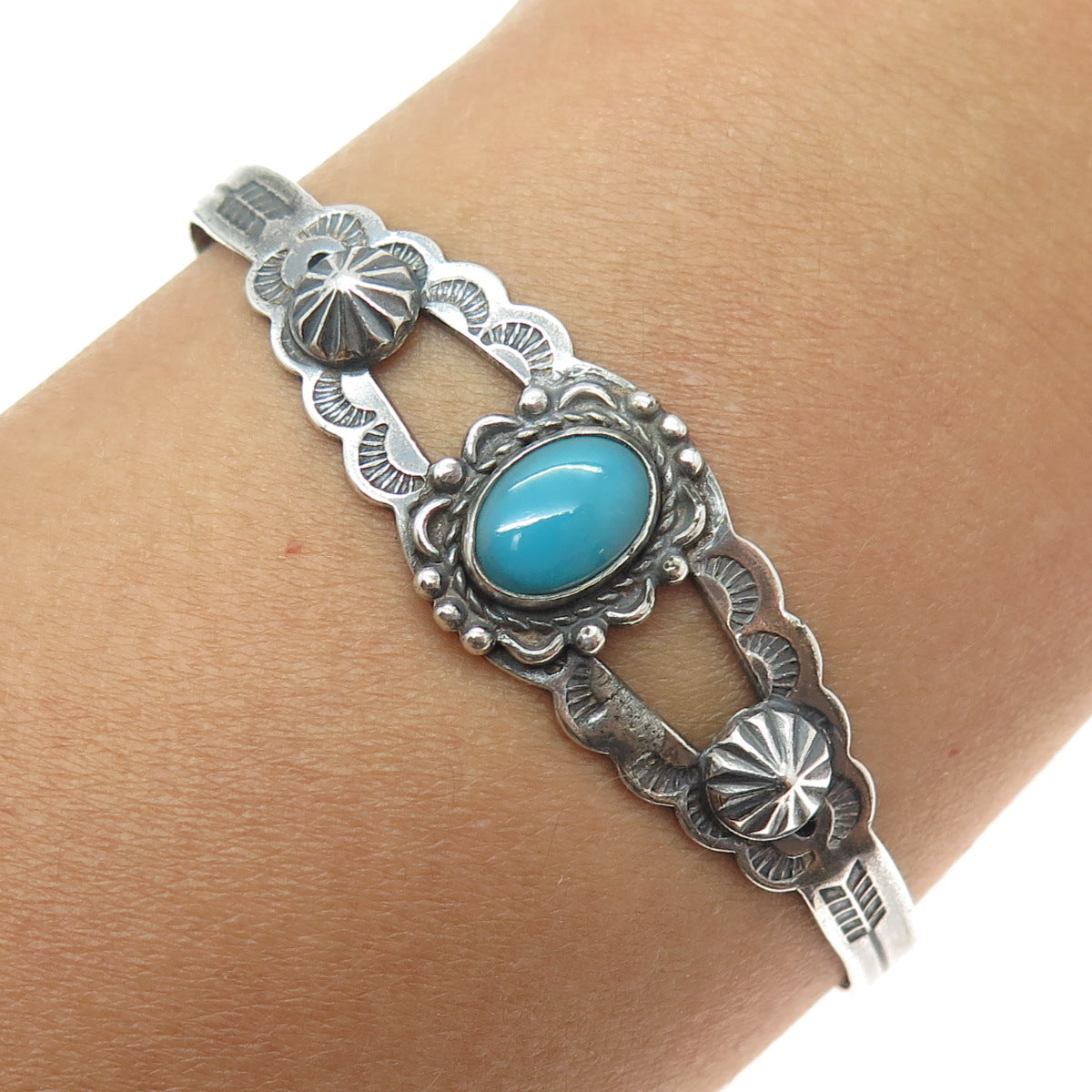 BELL TRADING POST Old Pawn 925 Sterling Silver Turquoise Adjustable Bracelet 6"