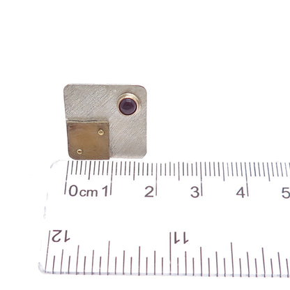 VICTOR ALFARO 14K Gold 925 Sterling Silver Vintage Real Ruby Modernist Lapel Pin