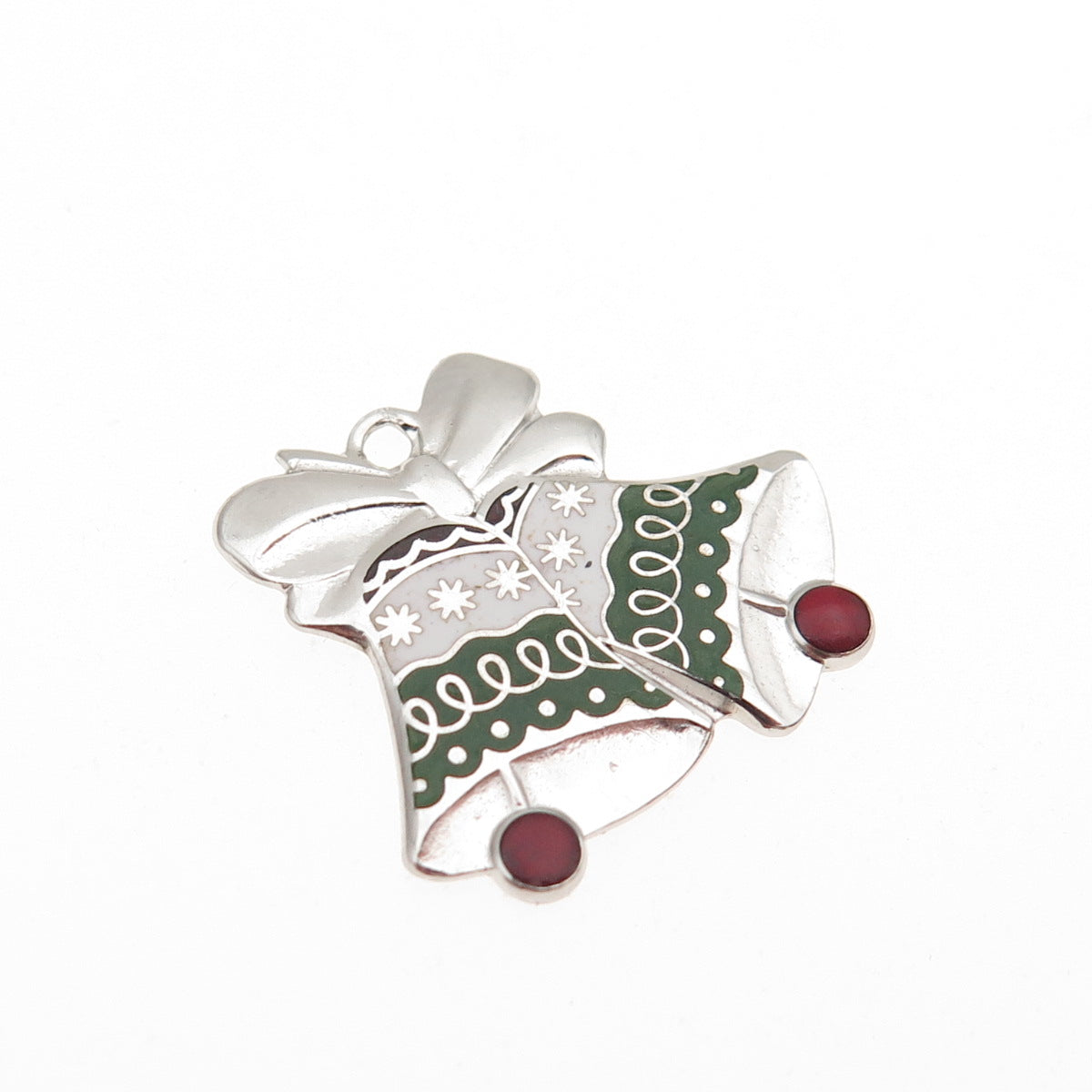 BEAU 925 Sterling Silver Vintage Enamel Christmas Bell Mini Charm Pendant