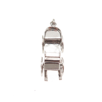 925 Sterling Silver Antique Art Deco Carriage Movable 3D Mini Charm Pendant