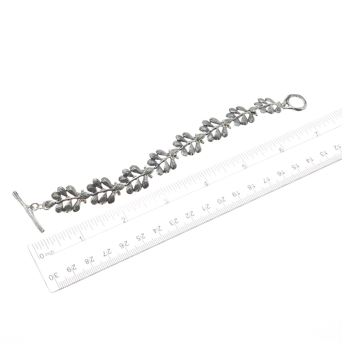 HAGIT GORALI Sterling Silver Vintage Israel Floral Leaf Oxidized Bracelet 6.75"