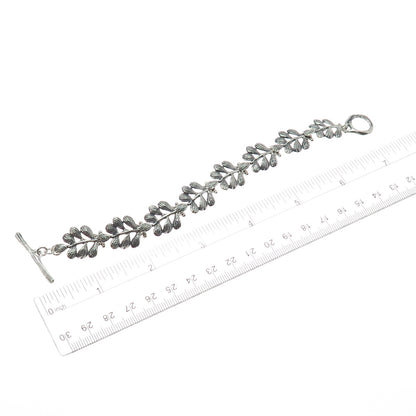 HAGIT GORALI Sterling Silver Vintage Israel Floral Leaf Oxidized Bracelet 6.75"