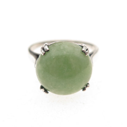 925 Sterling Silver Vintage Real Jade Oxidized Ring Size 5.75