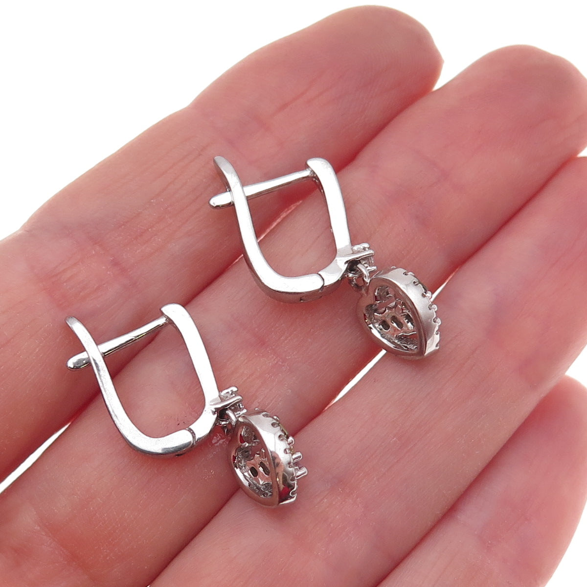 925 Sterling Silver Multi-Color C Z Heart Dangle Earrings