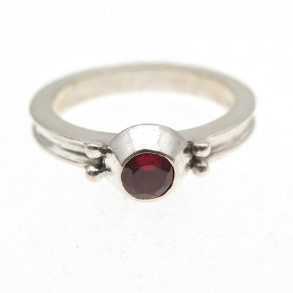 925 Sterling Silver Vintage Real Red Garnet Modernist Ring Size 6.75