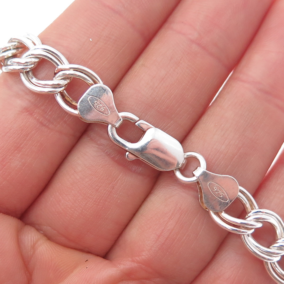 925 Sterling Silver Vintage Italy Double Curb Link Bracelet 8"
