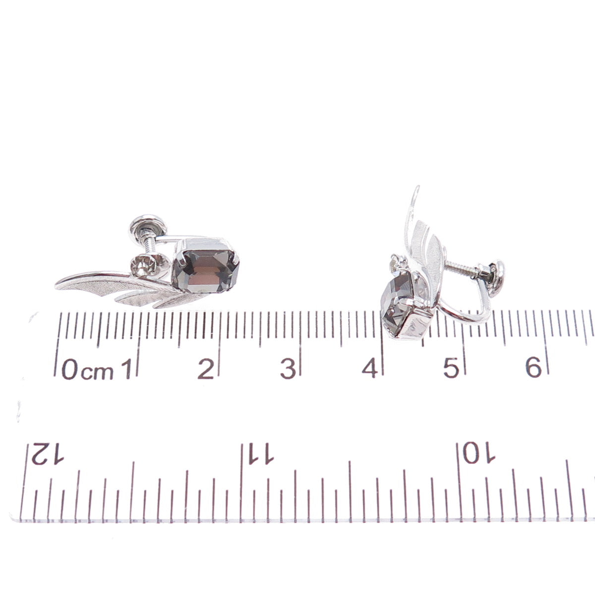 VAN DELL Sterling Silver Antique Art Deco Rhinestone Wing Screw Back Earrings