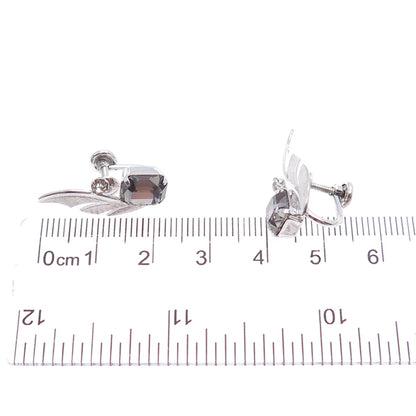 VAN DELL Sterling Silver Antique Art Deco Rhinestone Wing Screw Back Earrings