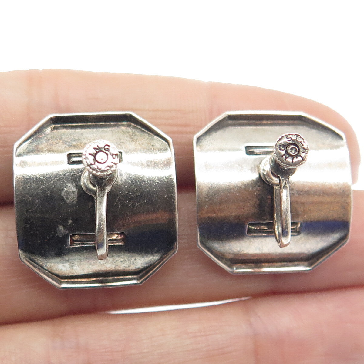 925 Sterling Silver Antique Art Deco Purple Rhinestone Screw Back Earrings