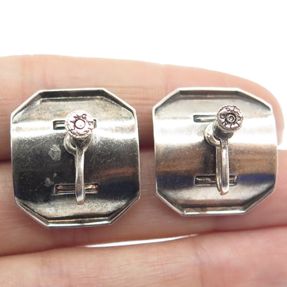 925 Sterling Silver Antique Art Deco Purple Rhinestone Screw Back Earrings