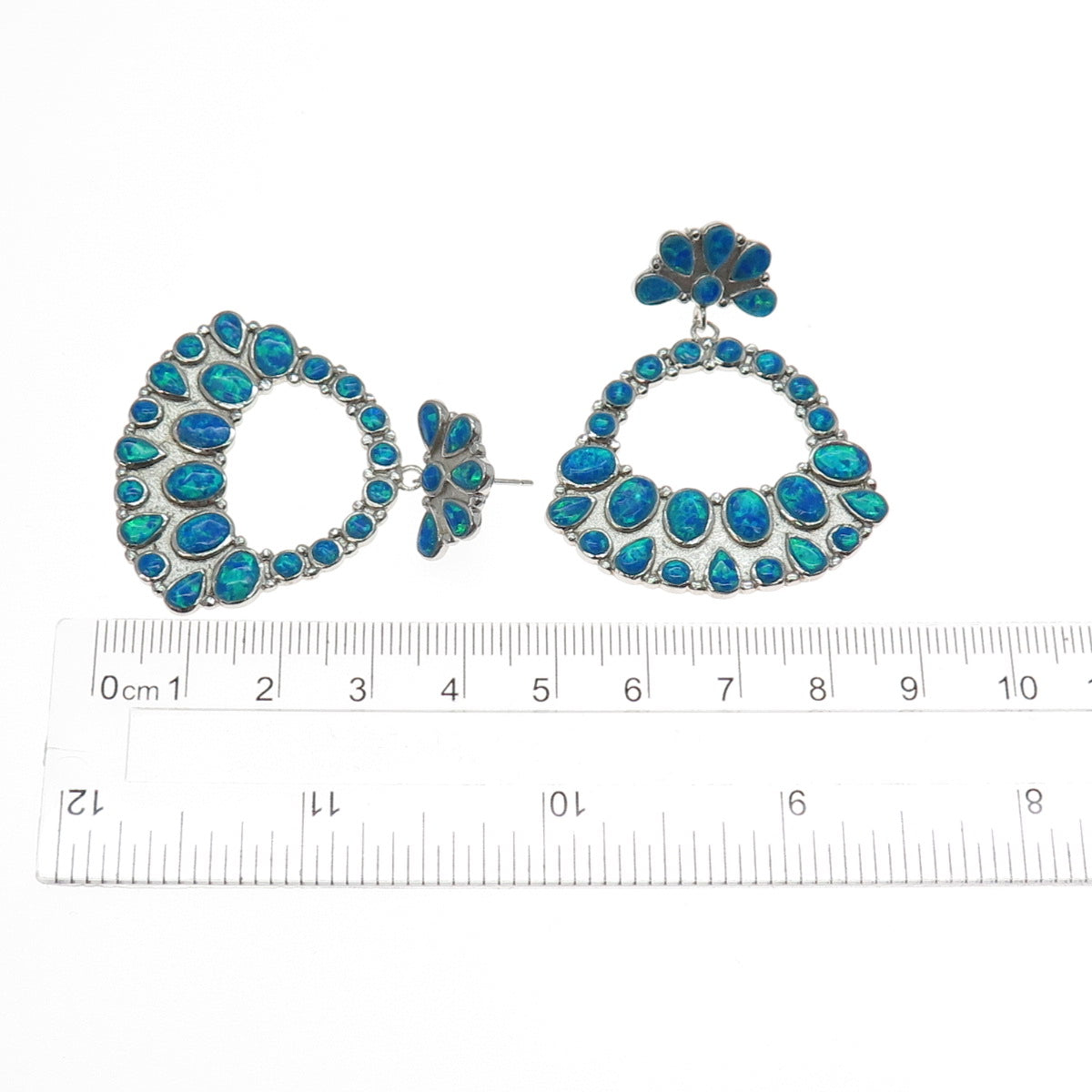 SX SALLY C 925 Sterling Silver Vintage Real Opal Modernist Dangle Earrings