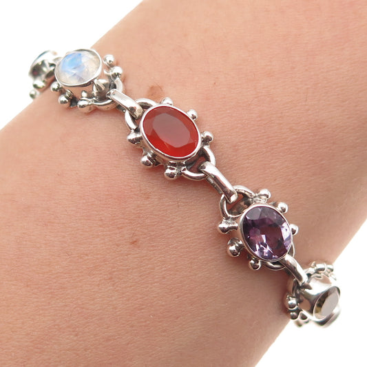 NICKY BUTLER 925 Sterling Silver Vintage Real Multi-Color Gem Bracelet 6.5-7.25"