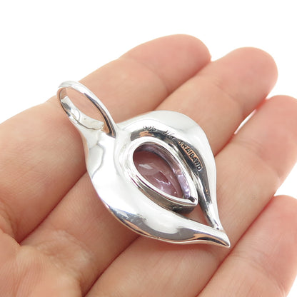 HAGIT GORALI 925 Sterling Silver Vintage Real Amethyst Modernist Charm Pendant