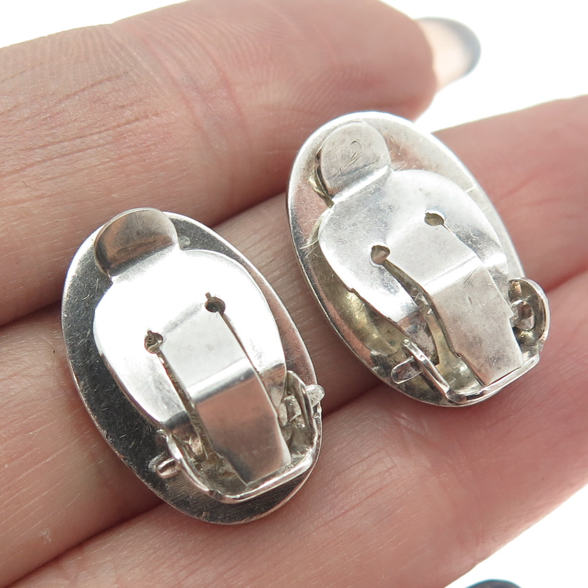 925 Sterling Silver Antique Art Deco SIAM Tribal Clip On Earrings