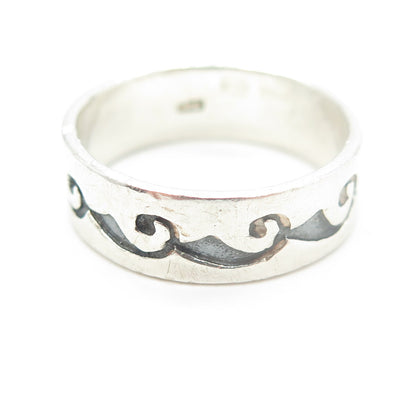 925 Sterling Silver Vintage Waves Band Ring Size 10.5