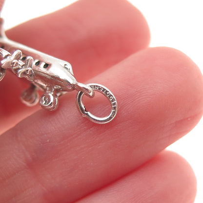 Wells 925 Sterling Silver Vintage Airplane Oxidized 3D Charm Pendant