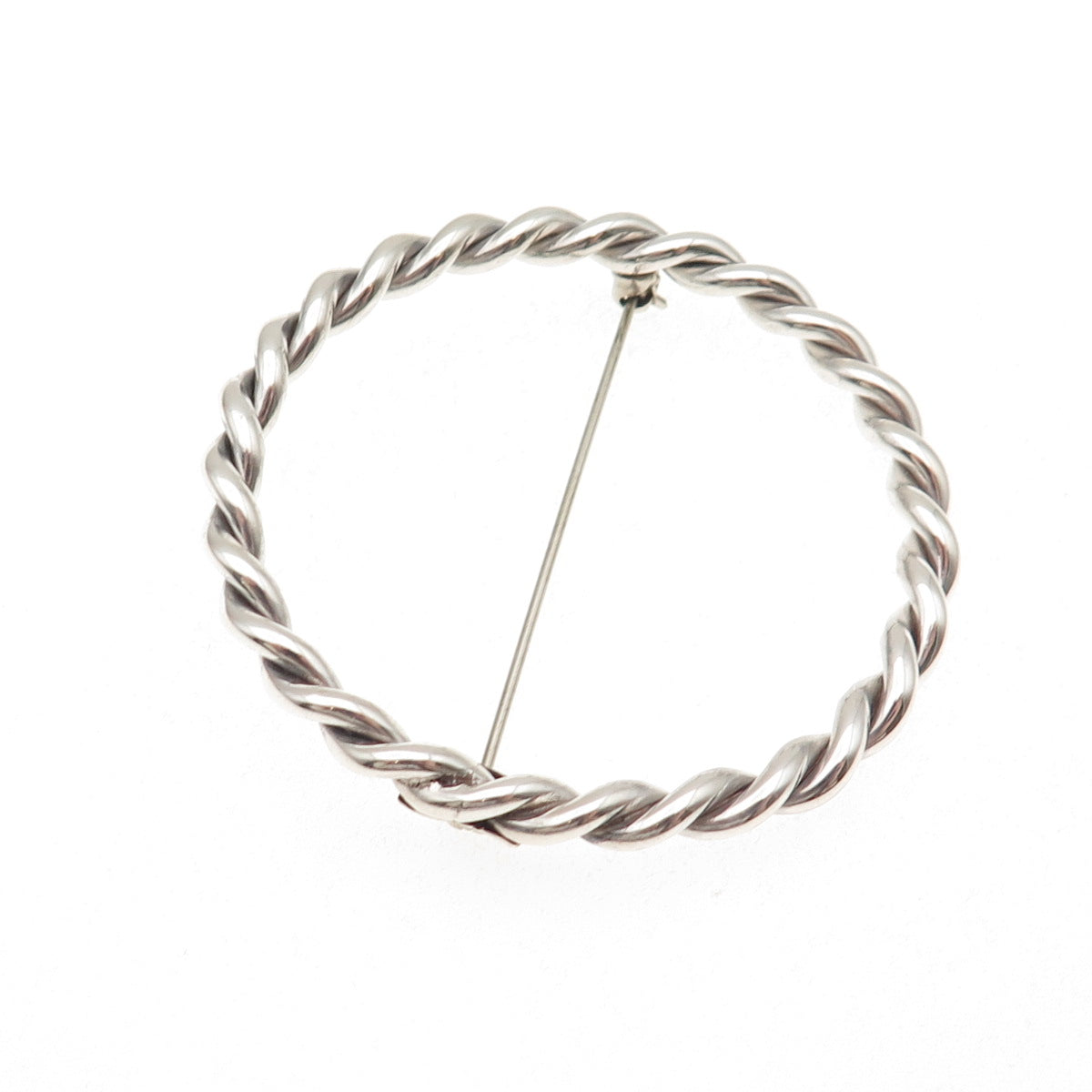 925 Sterling Silver Vintage Mexico Twisted Circle of Life Oxidized Pin Brooch