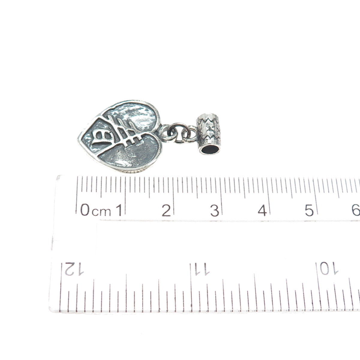 925 Sterling Silver Vintage Chinese Character Heart Oxidized Slide Charm Pendant