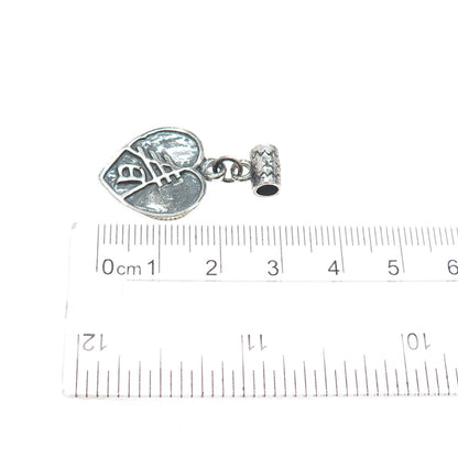925 Sterling Silver Vintage Chinese Character Heart Oxidized Slide Charm Pendant
