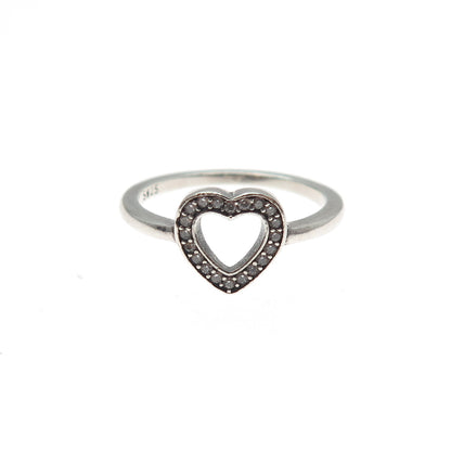 925 Sterling Silver Round-Cut C Z Open Heart Ring Size 6