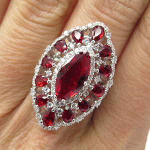 DSMK 925 Sterling Silver Red & White C Z Ring Size 7.25