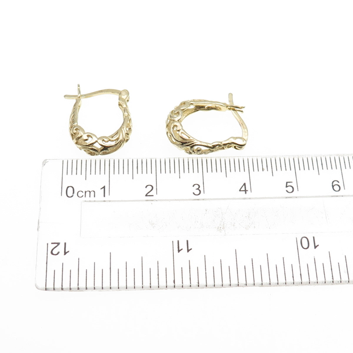 925 Sterling Silver Gold Plated Ornate Hoop Earrings