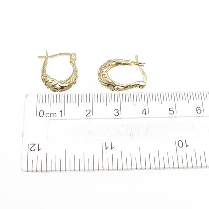 925 Sterling Silver Gold Plated Ornate Hoop Earrings