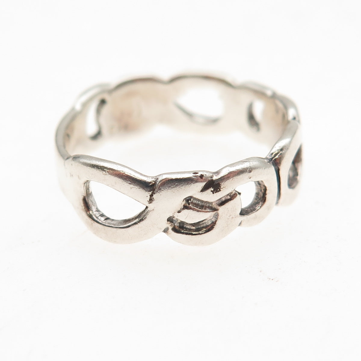 925 Sterling Silver Vintage Modernist Infinity Link Oxidized Ring Size 8.75
