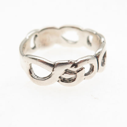 925 Sterling Silver Vintage Modernist Infinity Link Oxidized Ring Size 8.75